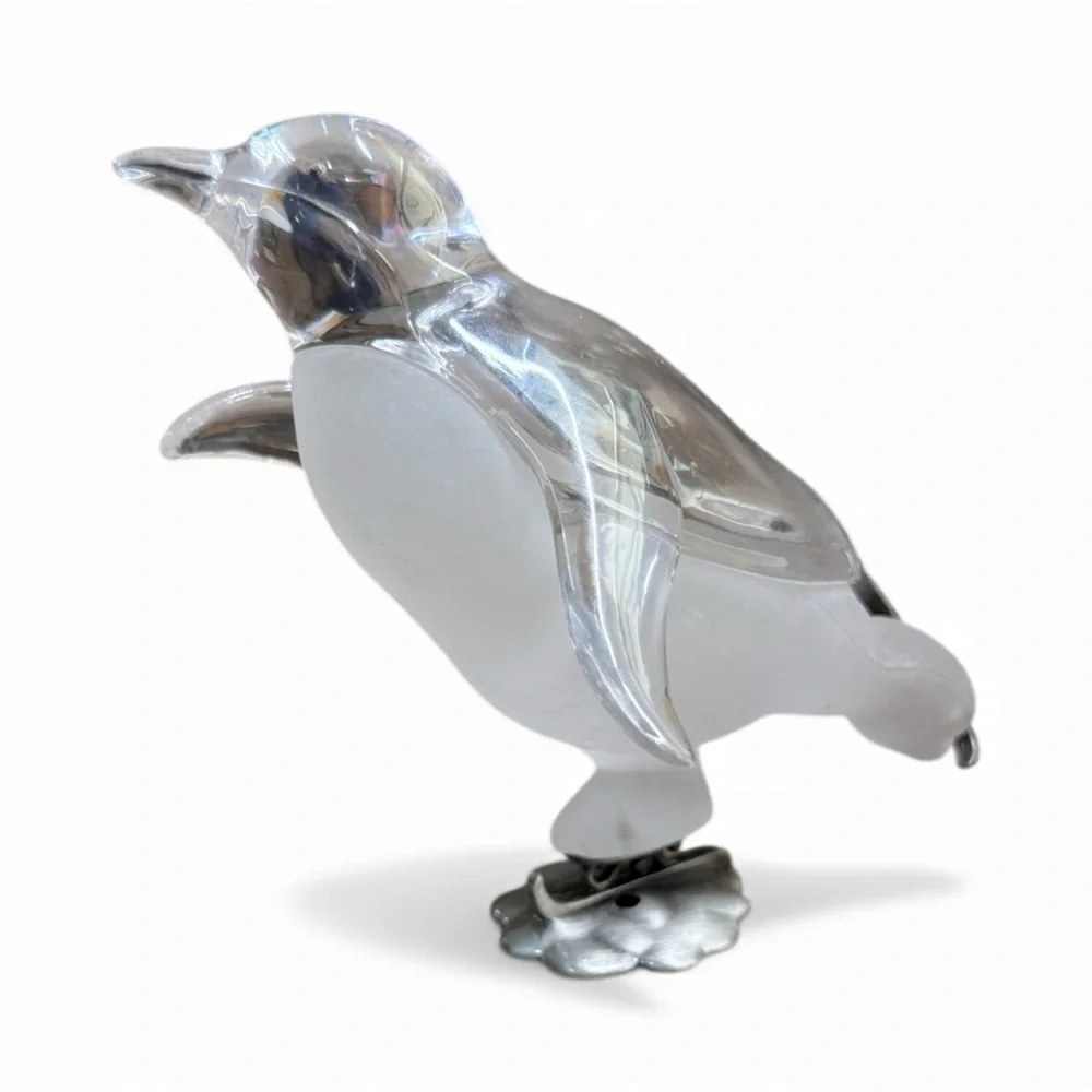 1950's Movie TV Prop MCM Lucite Penguin On Ice Skates Clear & Frosted 5” Tall - Picture 2 of 5